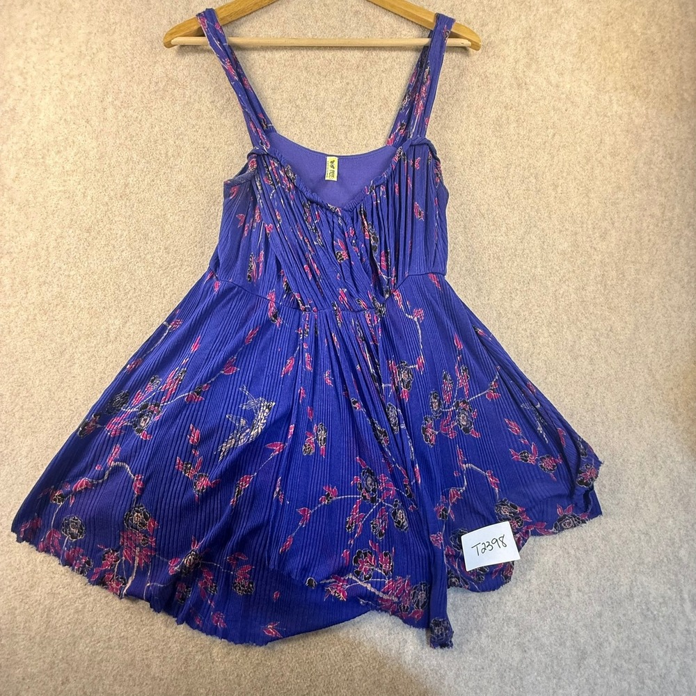 Free People Purple Floral Pleated Top Small S/P T2398